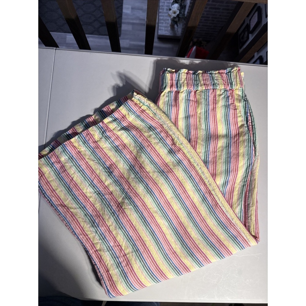 Loft - Women's Pull-on Pants Large PETITE Linen Blend/Rainbow Cropped Summer